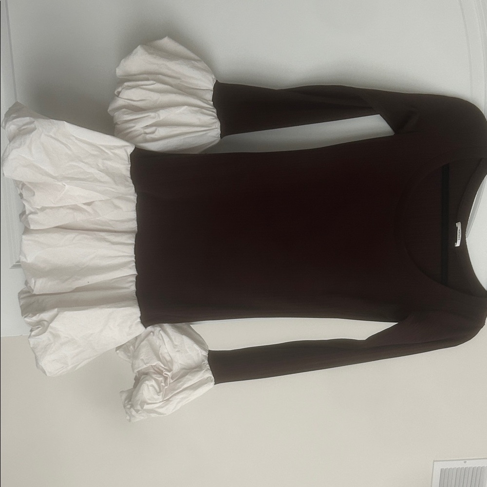 Aaizel Brown and White Ruffle Sleeve Dress